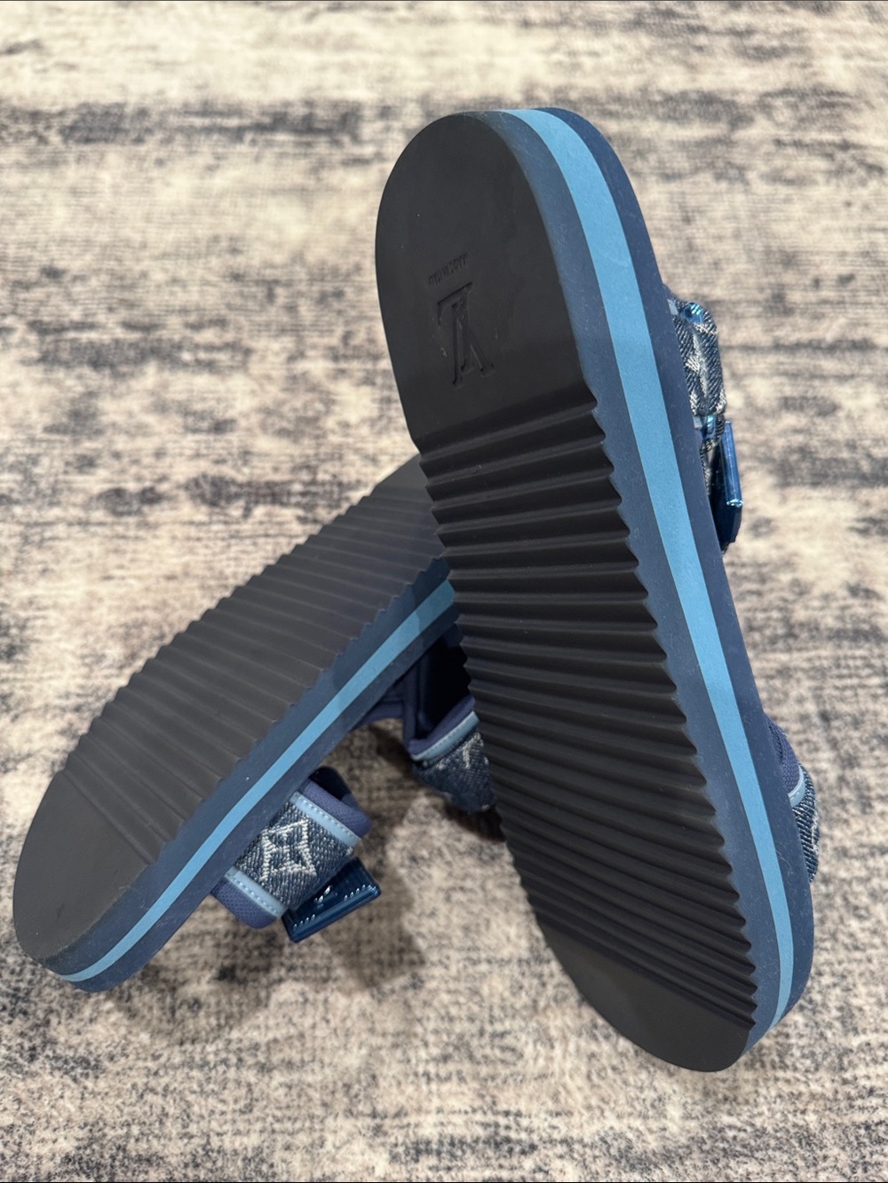 Louis Vuitton Men’s Denim Monogram Velcro Sandals - Blue - Picture 5 of 7